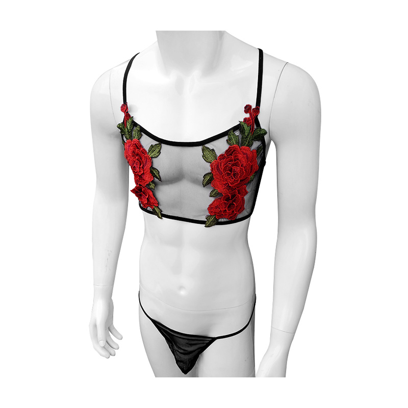 Sexy Embroidery Mens See Throu - Sheer Mesh Bra 评论和价格