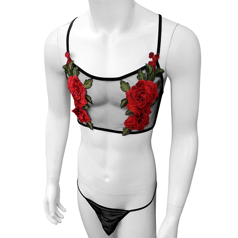 Sexy Embroidery Mens See Throu - Sheer Mesh Bra 评论和价格